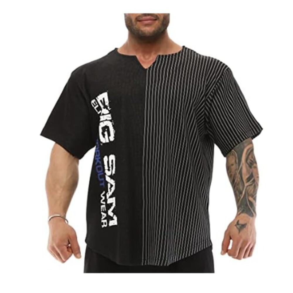 BGSM Big Sam Elite Workout Wear Activewear Shirt Mens Sz 3XL Black Split Graphic